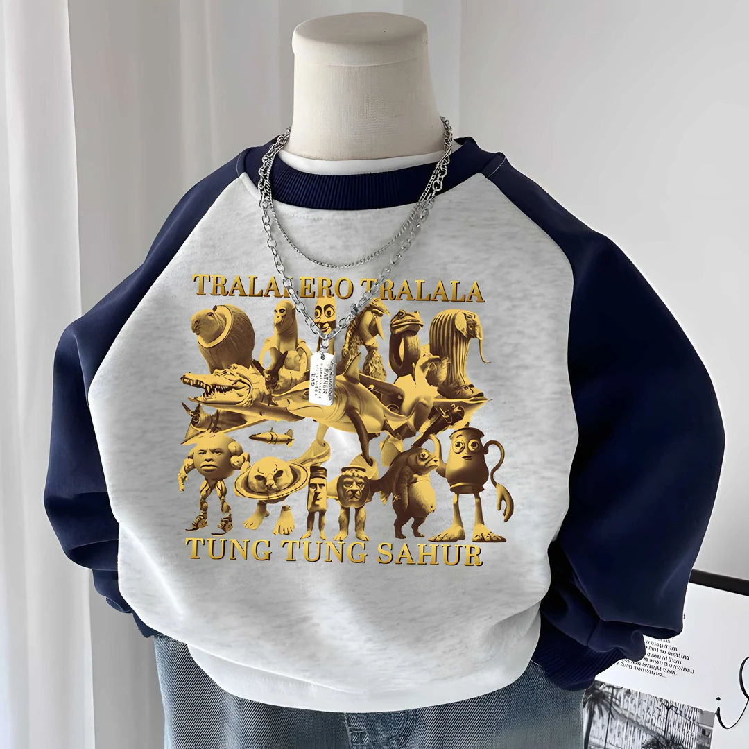 美式潮牌山海经系列童装中小童男童卫衣高质量抗起球秋季圆领外套