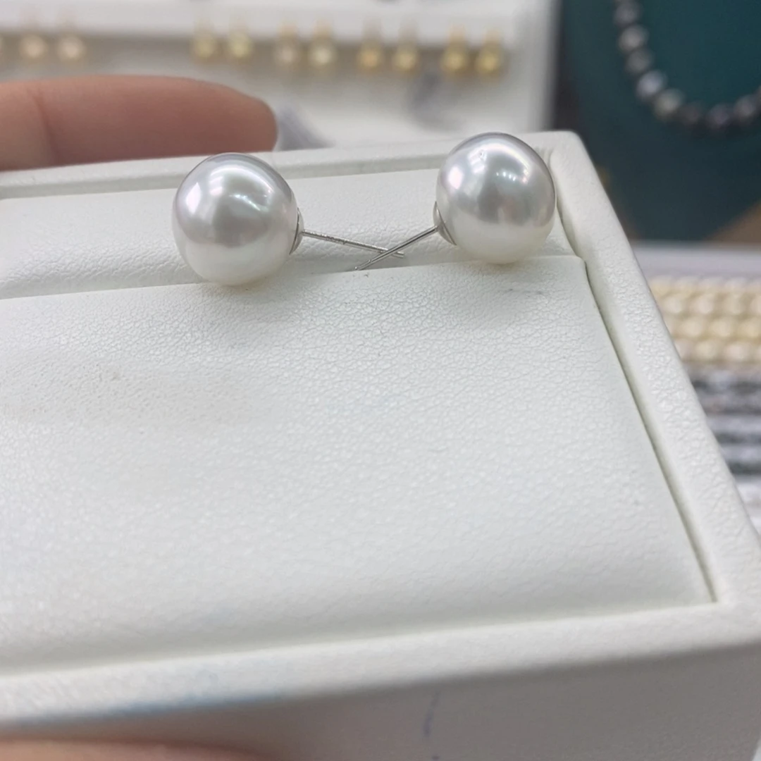 海水珍珠耳饰18K金镶嵌11-12m m