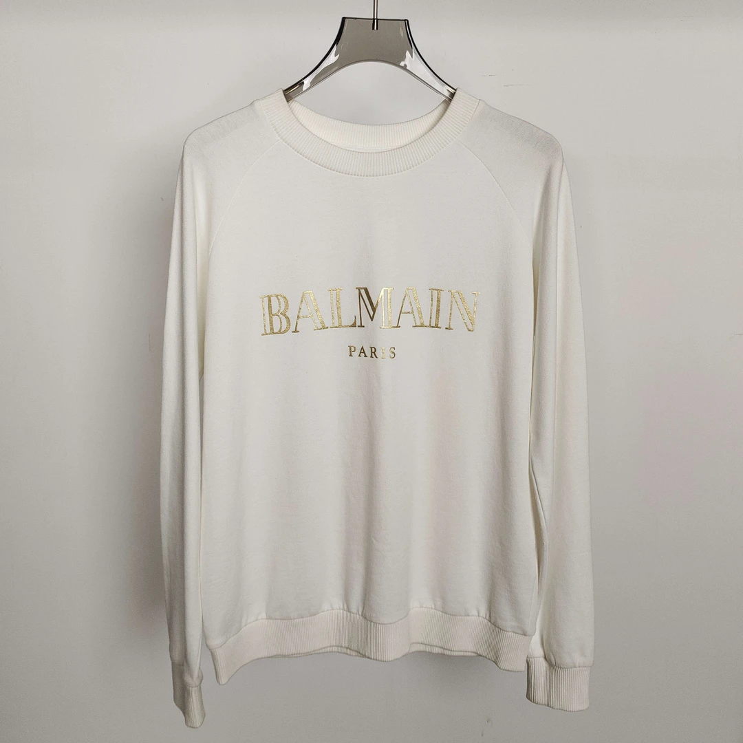 99新 BALMAIN/巴尔曼 经典烫金logo白卫衣 36码 GM001079