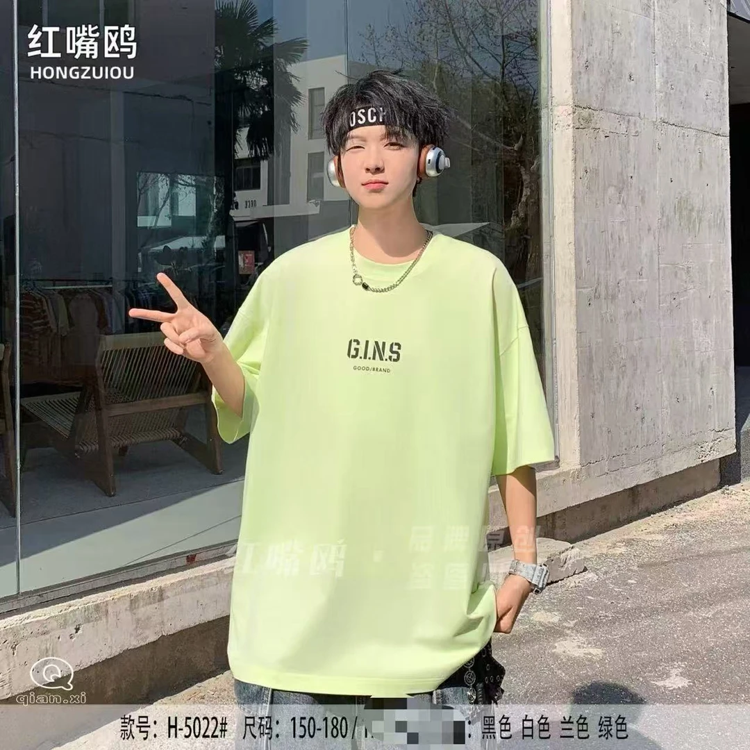 50222红嘴鸥家后背图案高品质夏季新款休闲时尚百搭宽松短袖