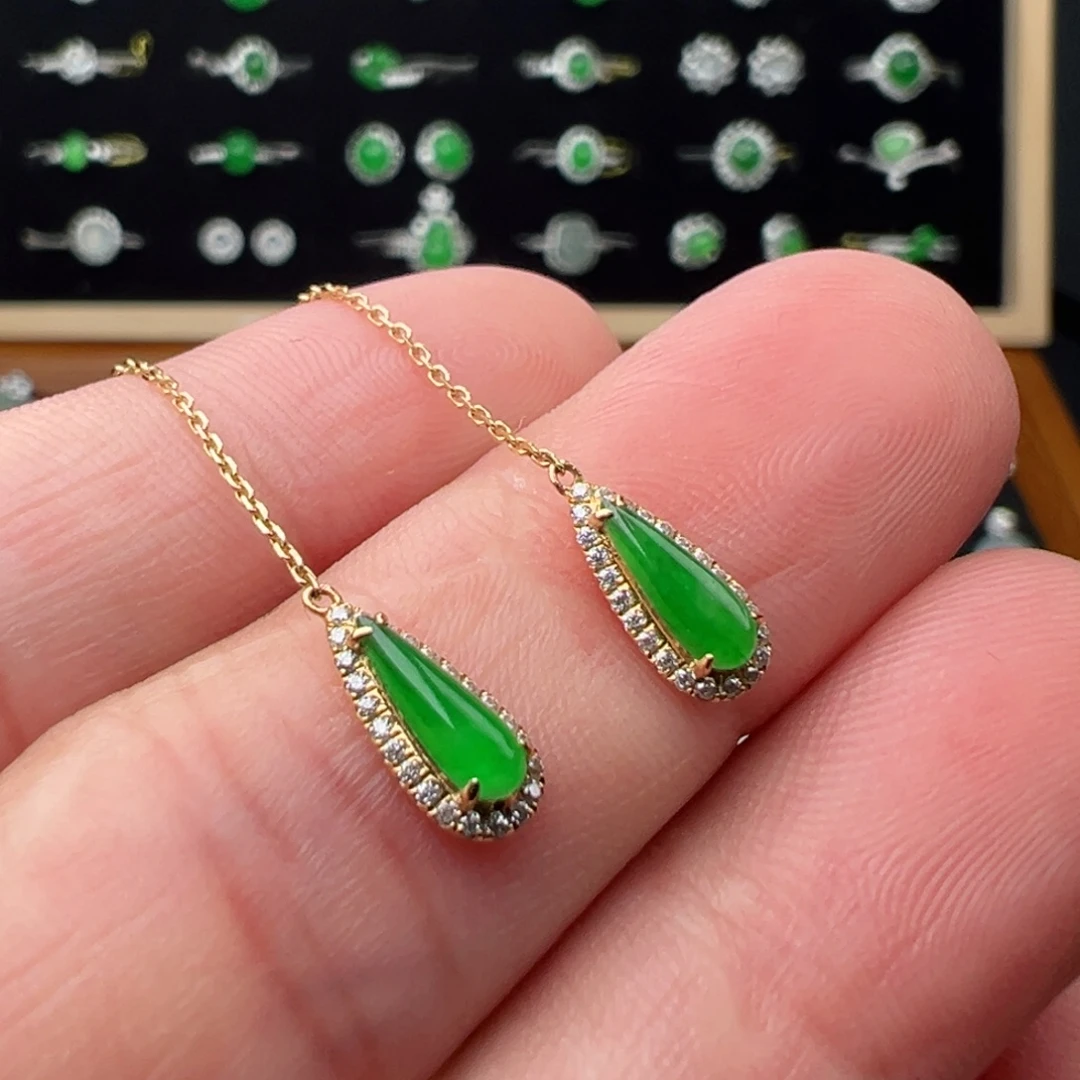 翡翠18K金镶嵌耳饰水滴8