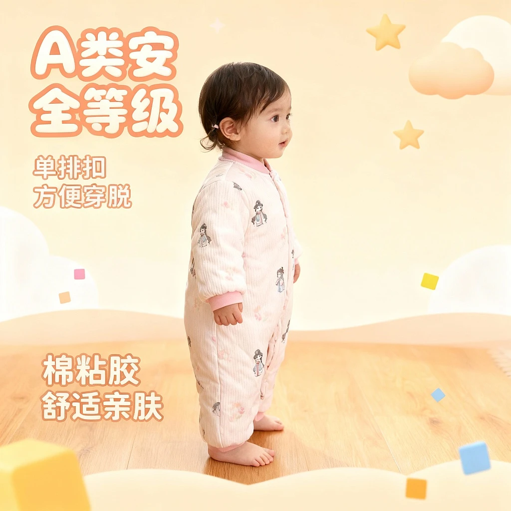 细条卡通600克加厚棉服婴儿连体衣 冬季男女宝宝加厚保暖衣6-18月