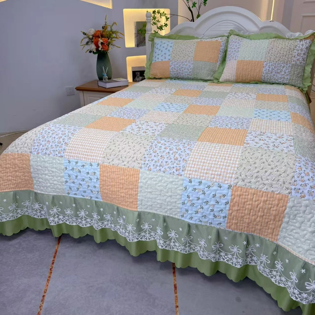 ◇春夏新品四季床盖泡芙棉双层纱蕾丝床裙亲肤舒适可机洗床品F