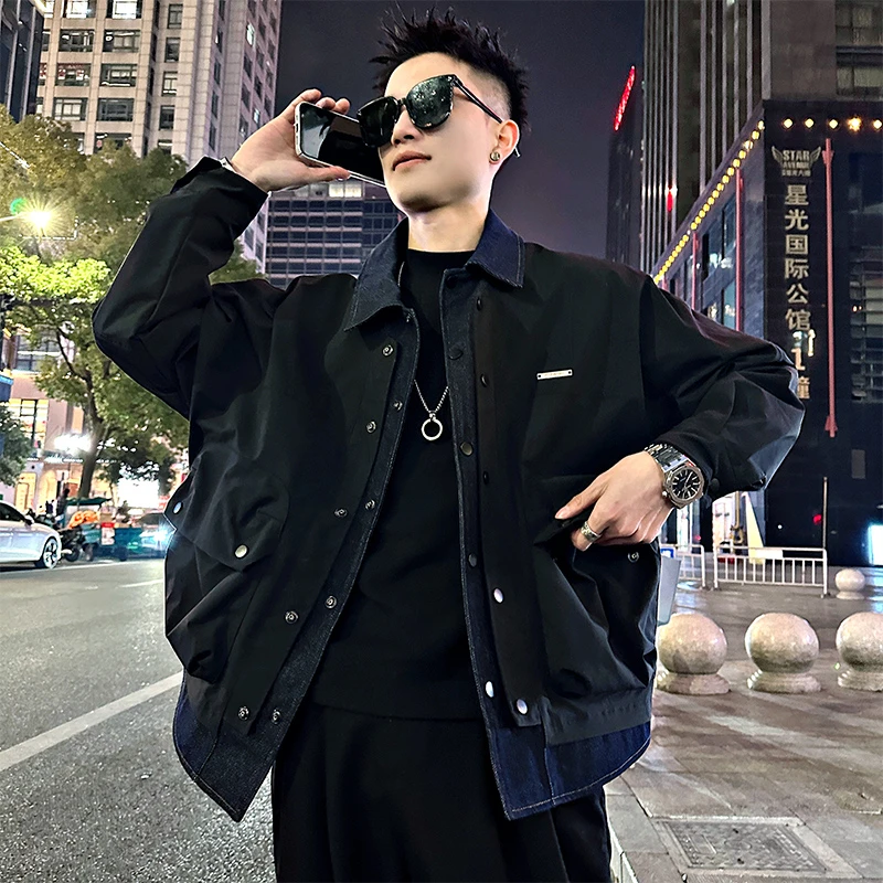 假两件牛仔拼接夹克男春秋款开春男士外套2025新款潮流高级感男装