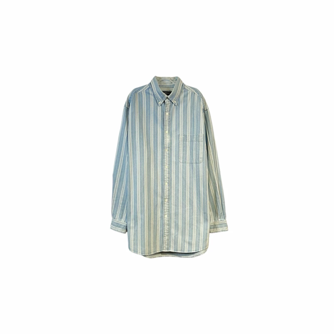 99新 Balenciaga/巴黎世家 011227 后背Logo条纹翻领衬衫 40码