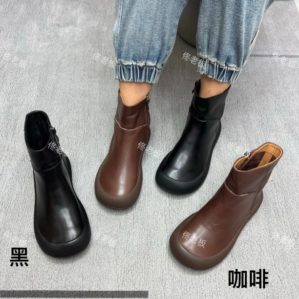2716-21 纯皮厚底时尚简约百搭手工复古切尔西短靴