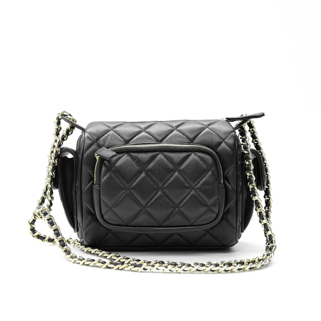 YUSHA/高档小号黑色羊皮相机包-圈扣-17063