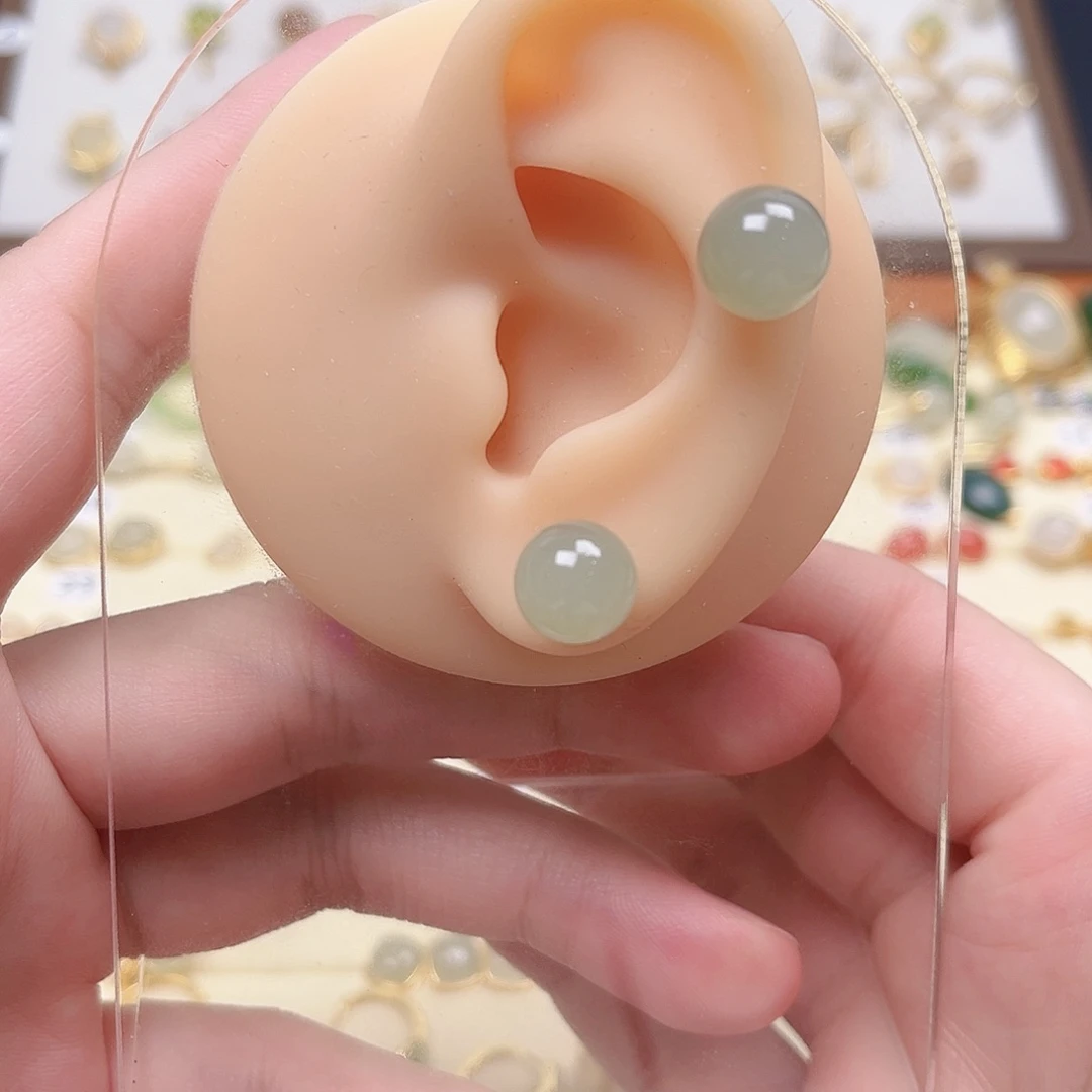 和田玉银S925镶嵌耳饰