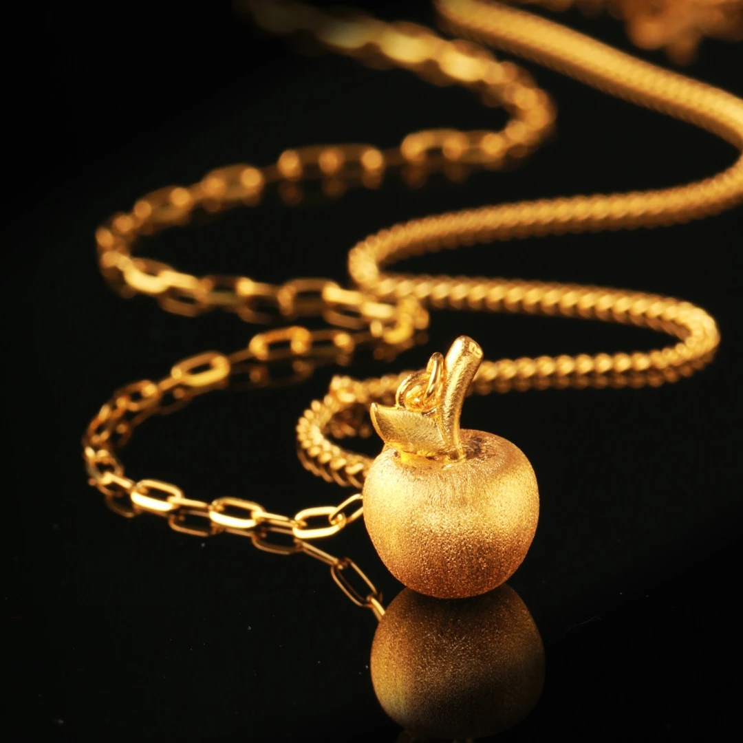 7.81克足金999平安果套链5G黄金工艺苹果可调女士时尚黄金项链