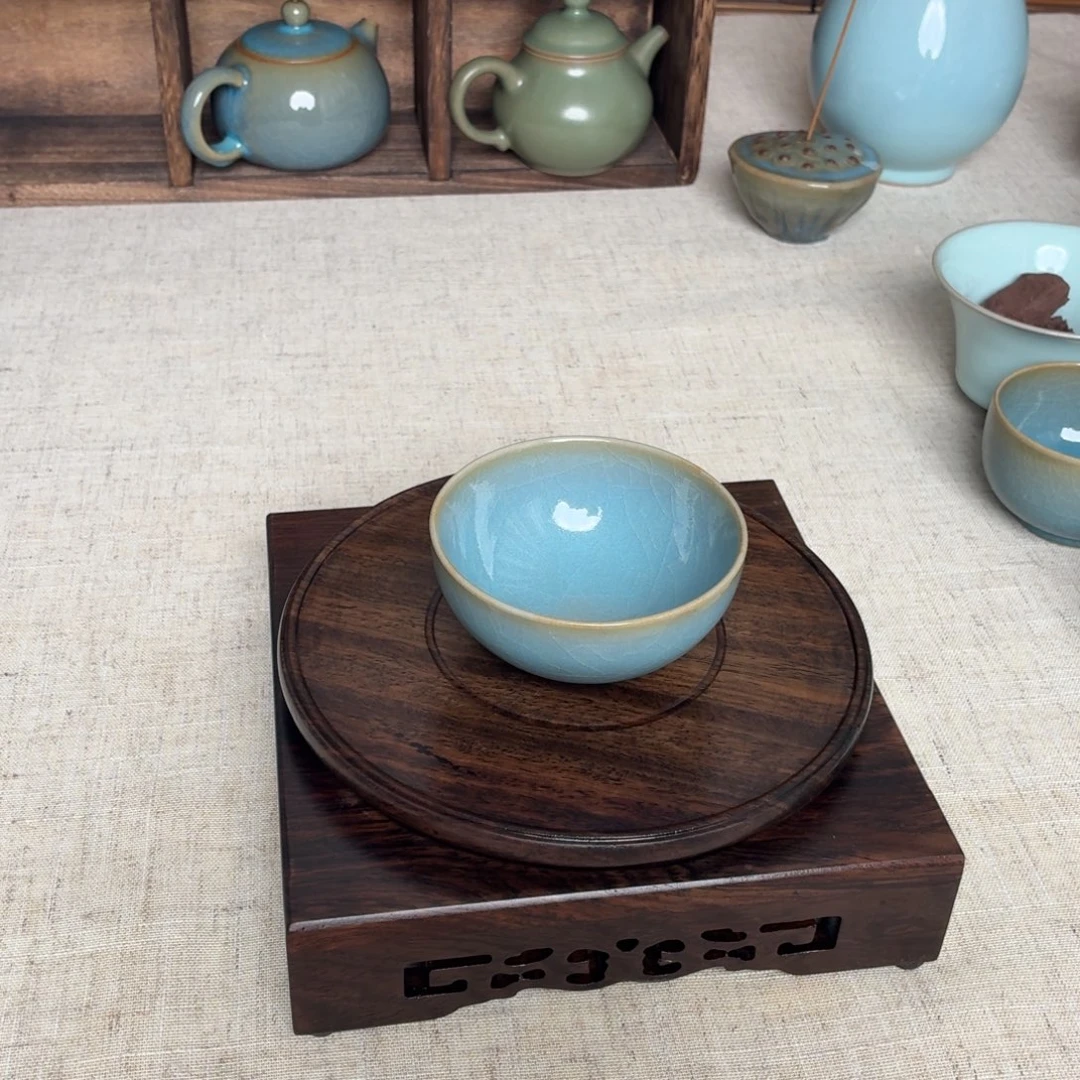 摆件陶天青鸡心杯