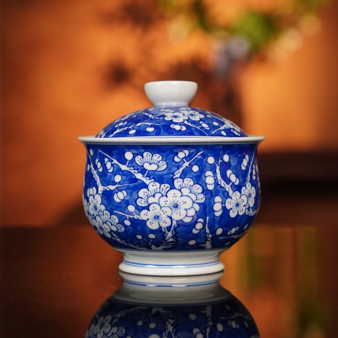 正德御窑亦然堂冰梅大布袋盖碗茶具中式茶道喝茶用手工