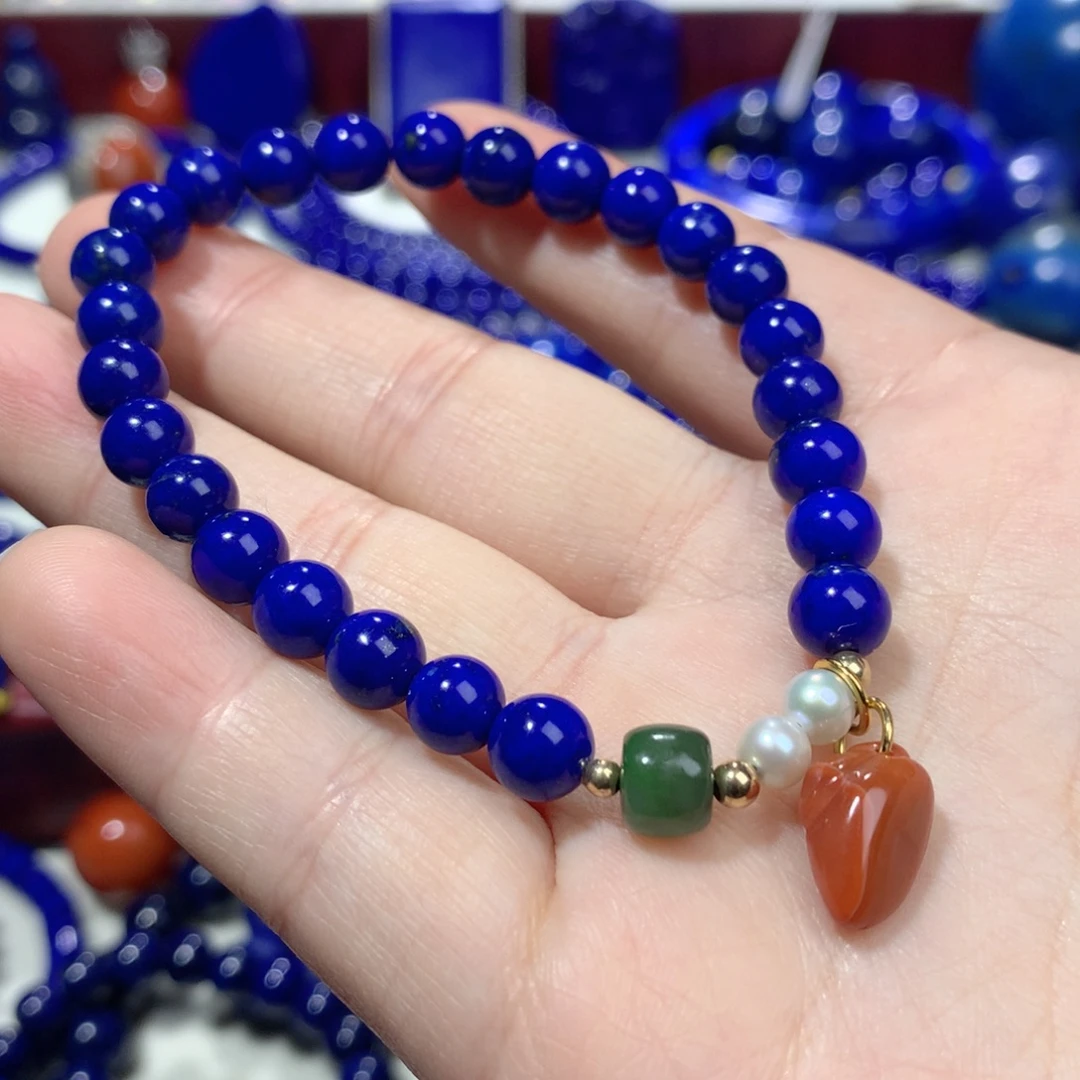 青金石未镶嵌6.8m手链定制