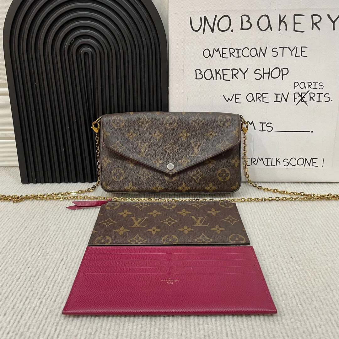 95新 LouisVuitton/路易威登 老花三合一链条包