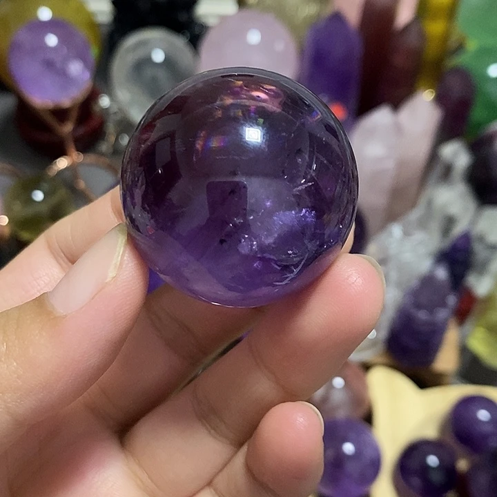 石材3.8直径乌拉圭紫晶球！(带彩体润)