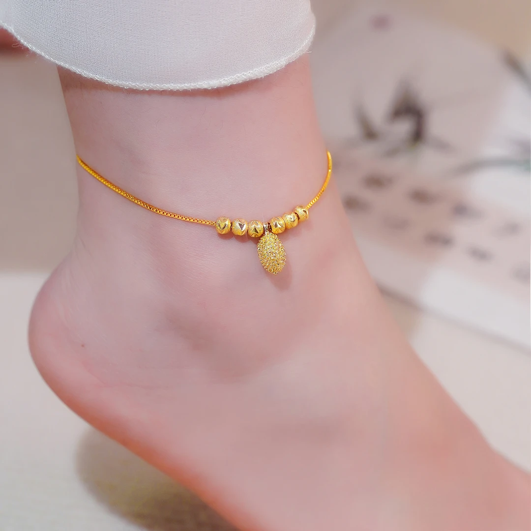 铜合金脚链 六六大顺  榴莲脚链小众百搭不掉色时尚轻奢六福珠