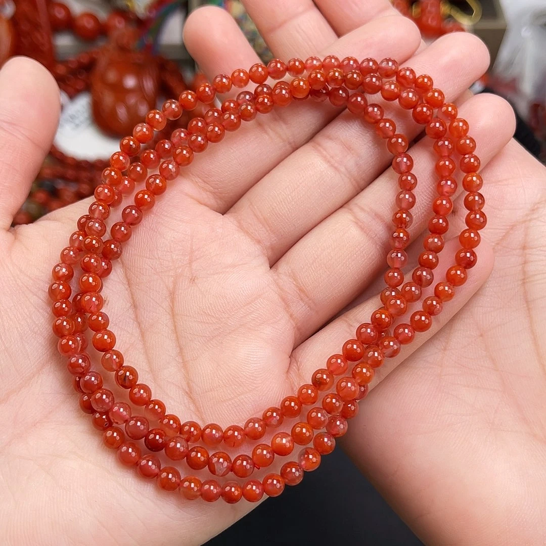 南红玛瑙未镶嵌手链瓦西玫红火焰小米珠多圈4mm