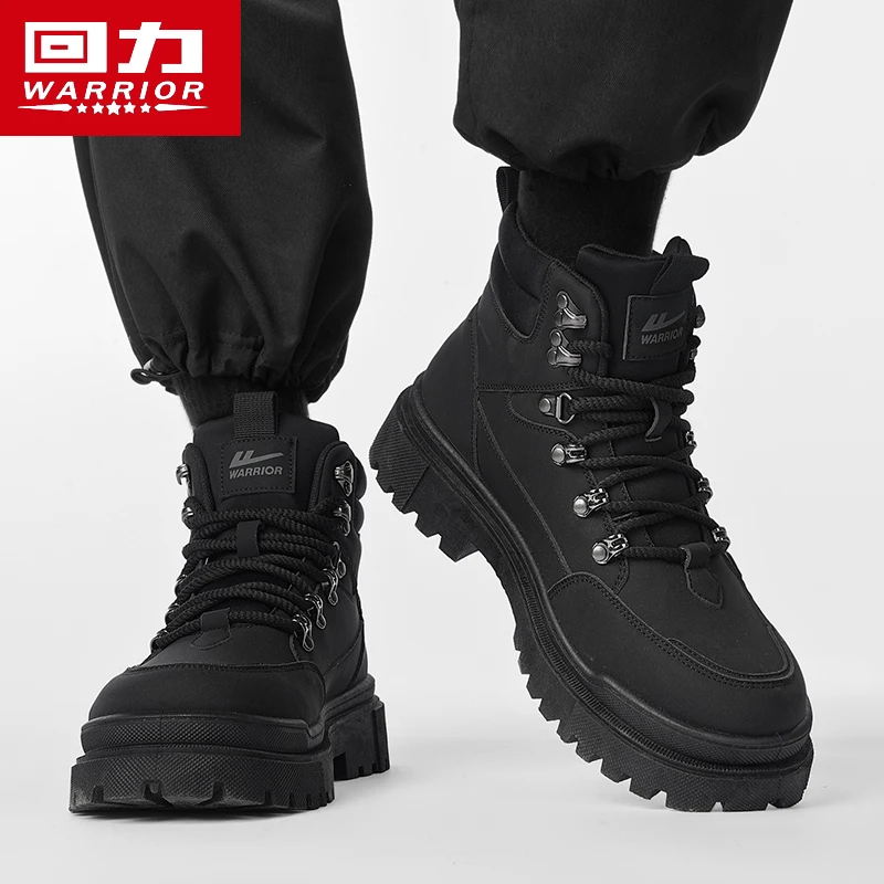 回力黑色马丁靴男鞋2025新款冬季高帮户外耐磨休闲百搭英伦工装靴