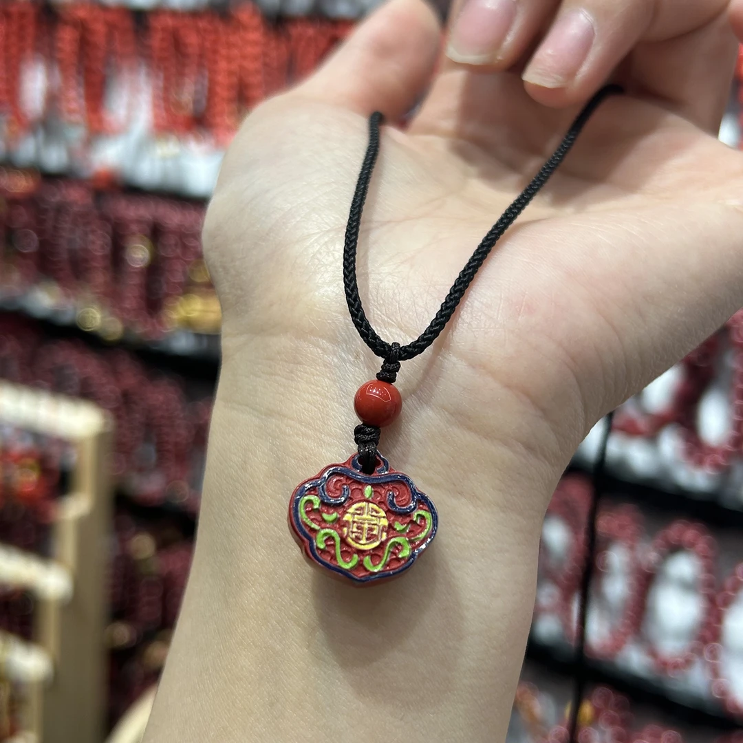 含辰砂工艺品彩绘小锁包朱砂项链3333