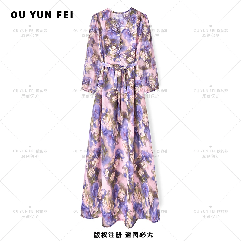 高级感连衣裙女新款气质显瘦穿搭时尚洋气印花长裙AD1017