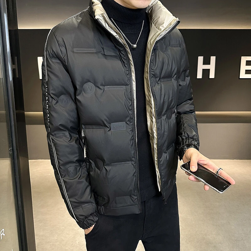 冬季男士时尚立领潮流保暖休闲百搭修身拼色羽绒服