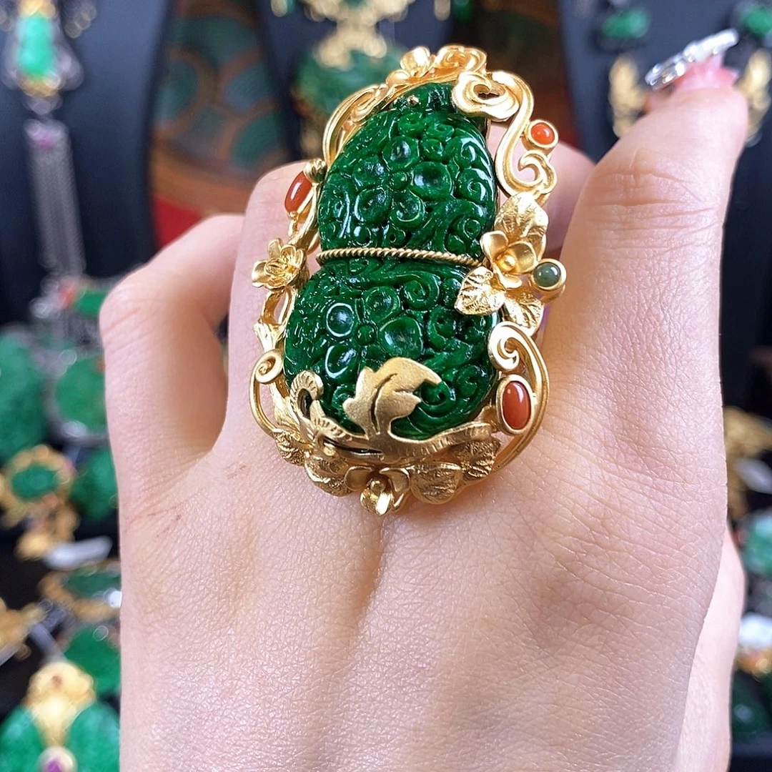 翡翠银S925镶嵌戒指戒指