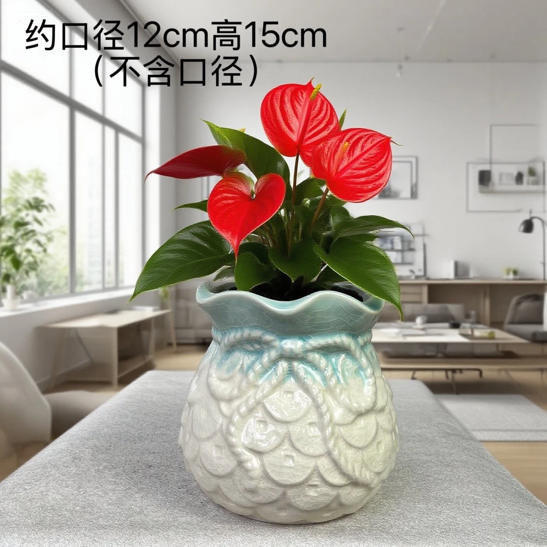 陶瓷透气盆铜钱福袋款多肉花盆复古创意老桩法师植物盆