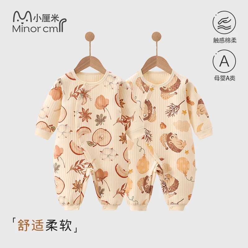 婴儿连体衣夹棉秋冬新生儿保暖纯棉打底衣服宝宝A类外出哈衣爬服