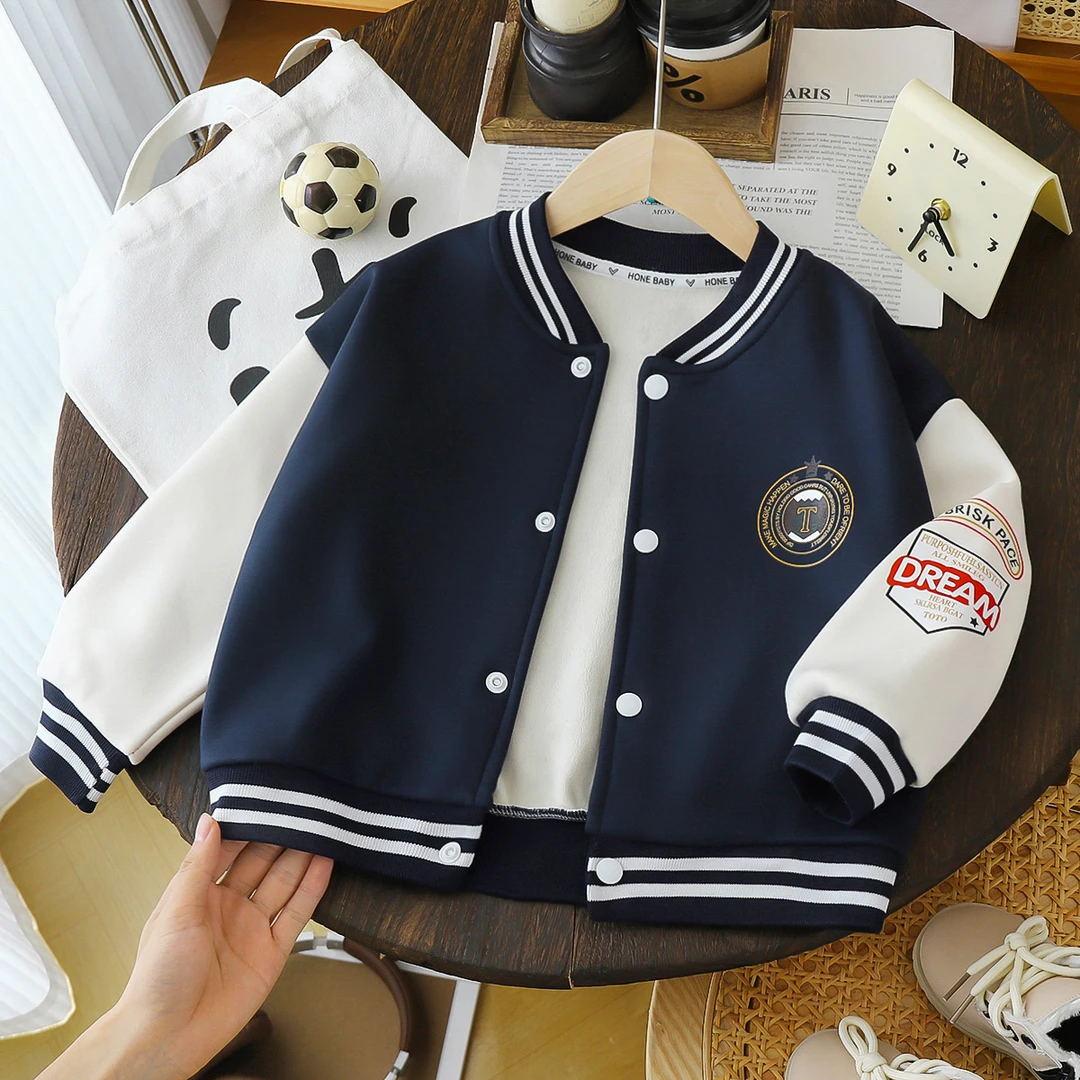 【早春新款】儿童春季新款薄绒棒球服外套男女童洋气上衣宝宝童装99