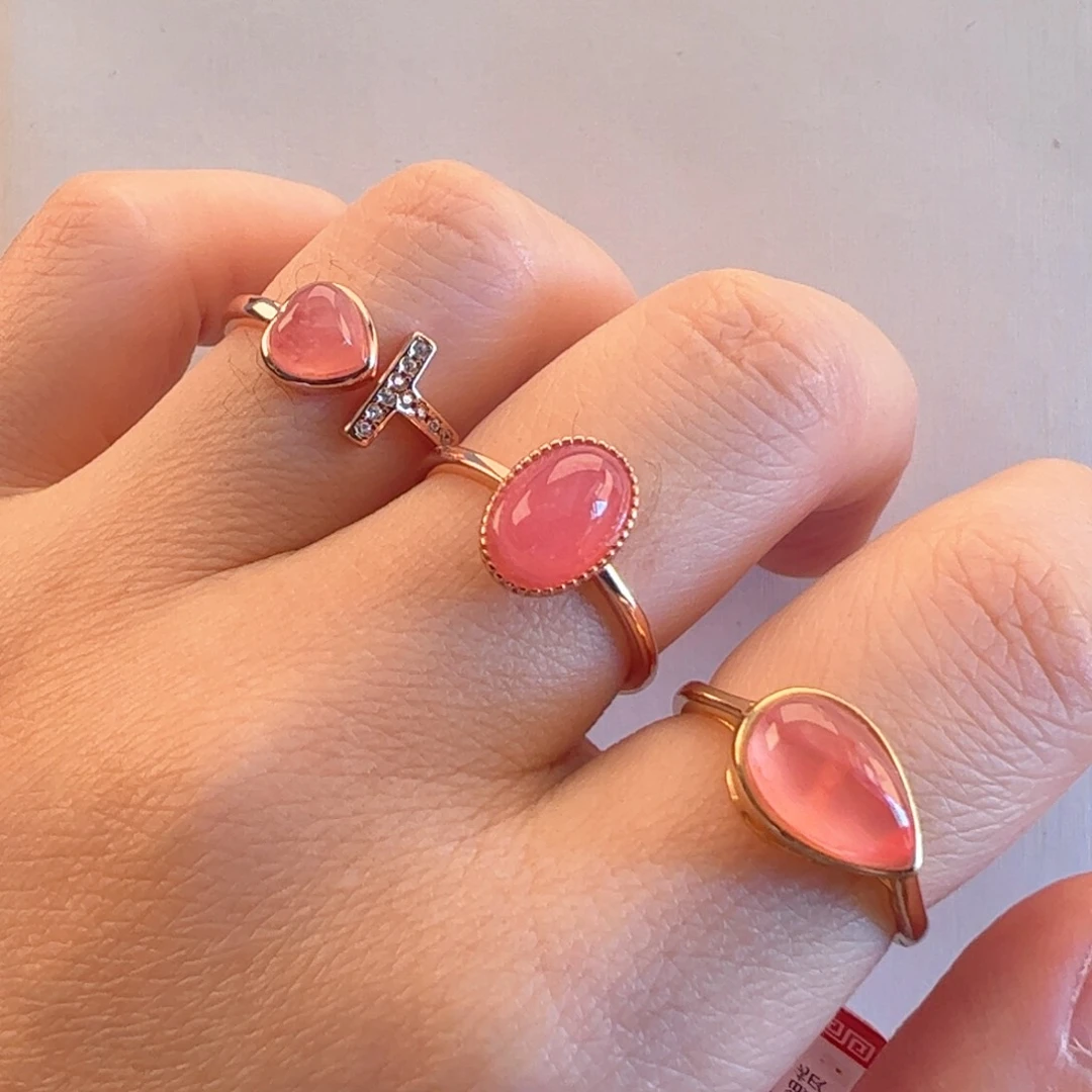 银S925镶嵌菱锰矿（红纹石）戒指多样发其一