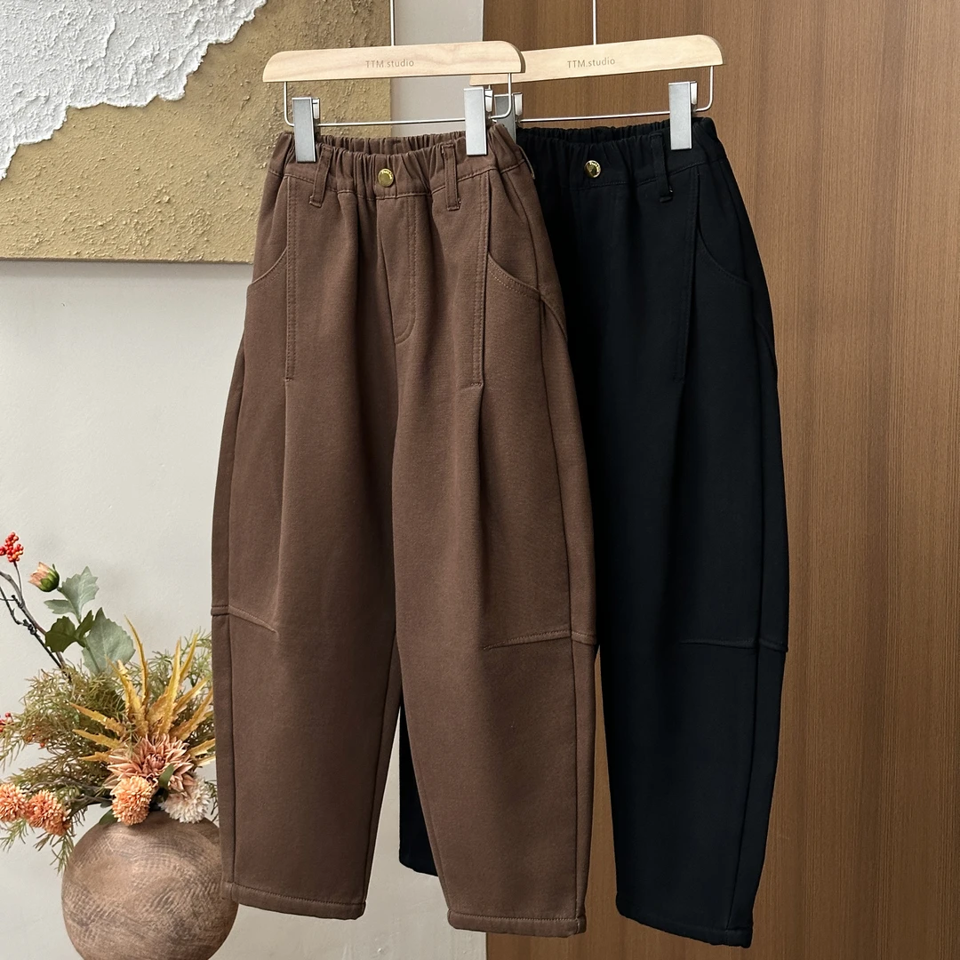 现货【巨百搭】男女童加绒大童牛仔裤 秋冬老爹裤中大童长裤