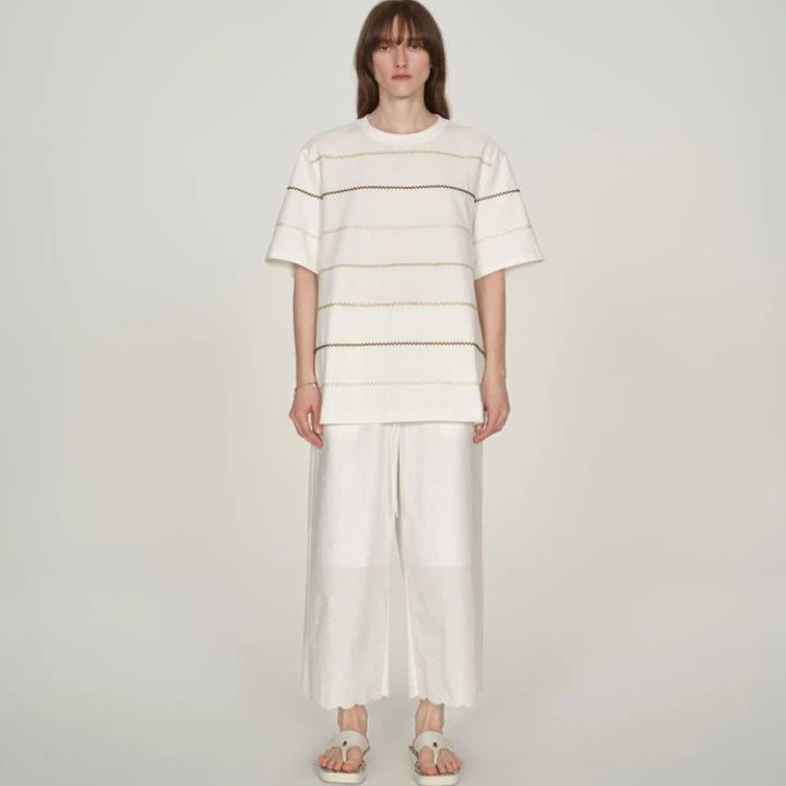 【ICE DUST】 25PF 25LSPA01BB 镂空小花抽绳九分裤