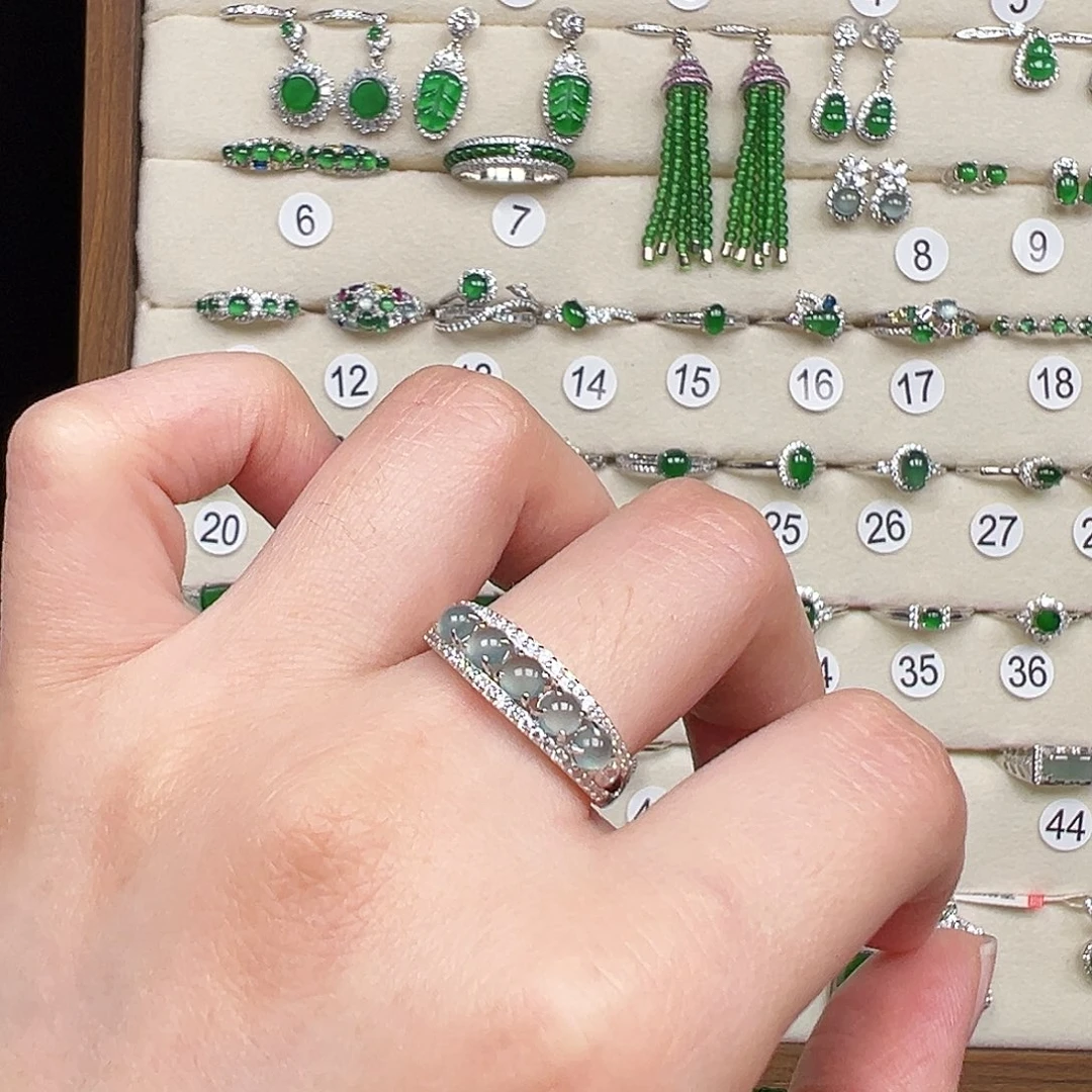 翡翠银S925镶嵌戒指天然