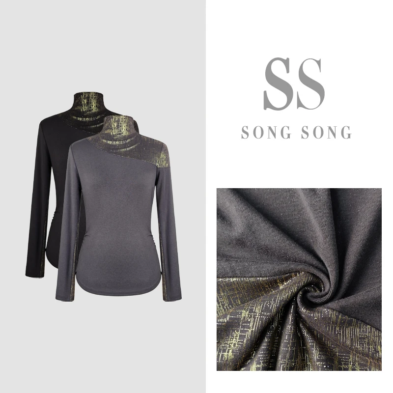 SONG-【浪漫书签】原创冬款拼接高领气质时尚百搭修身显瘦长袖上衣