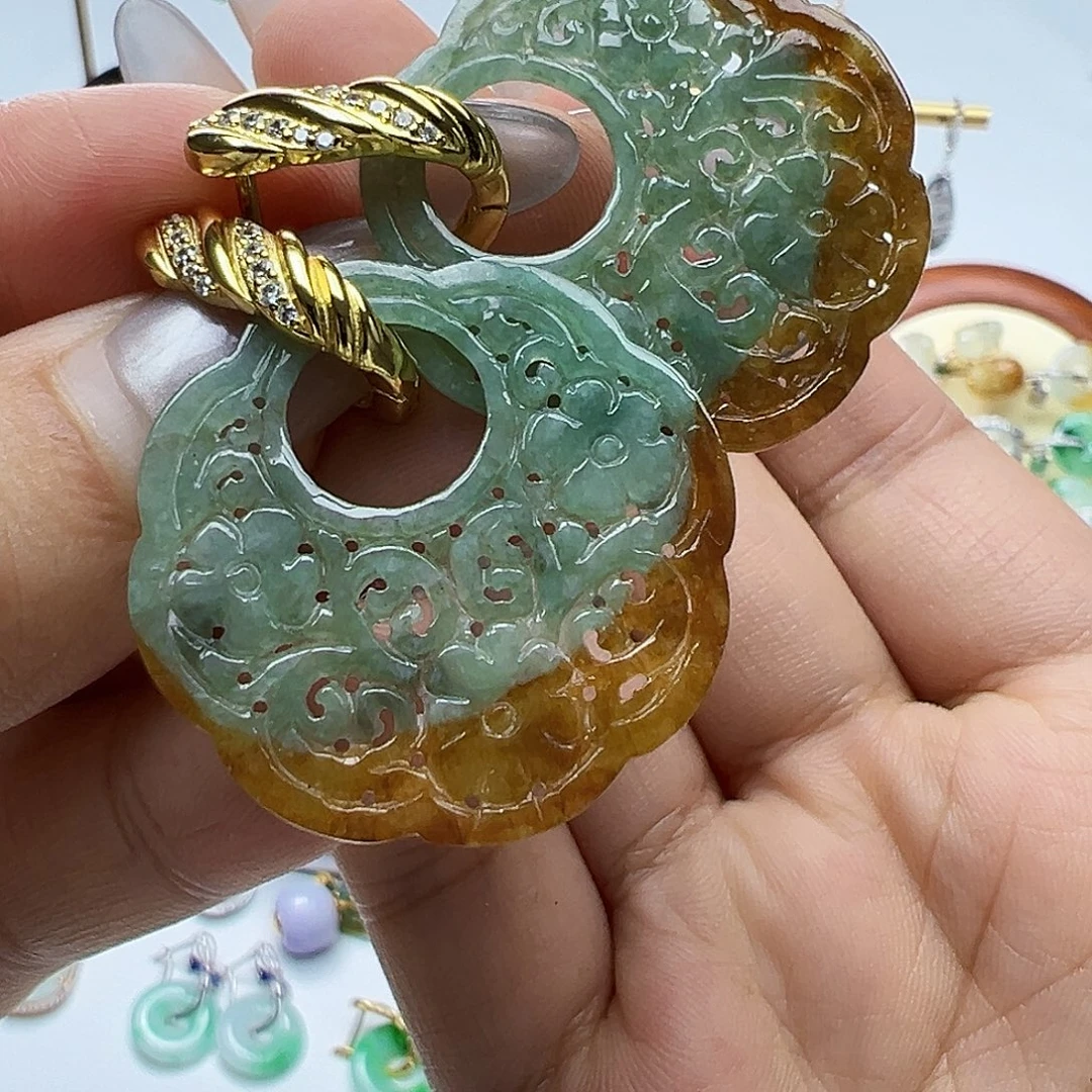 翡翠银S925镶嵌耳饰天然缅甸A货翡翠