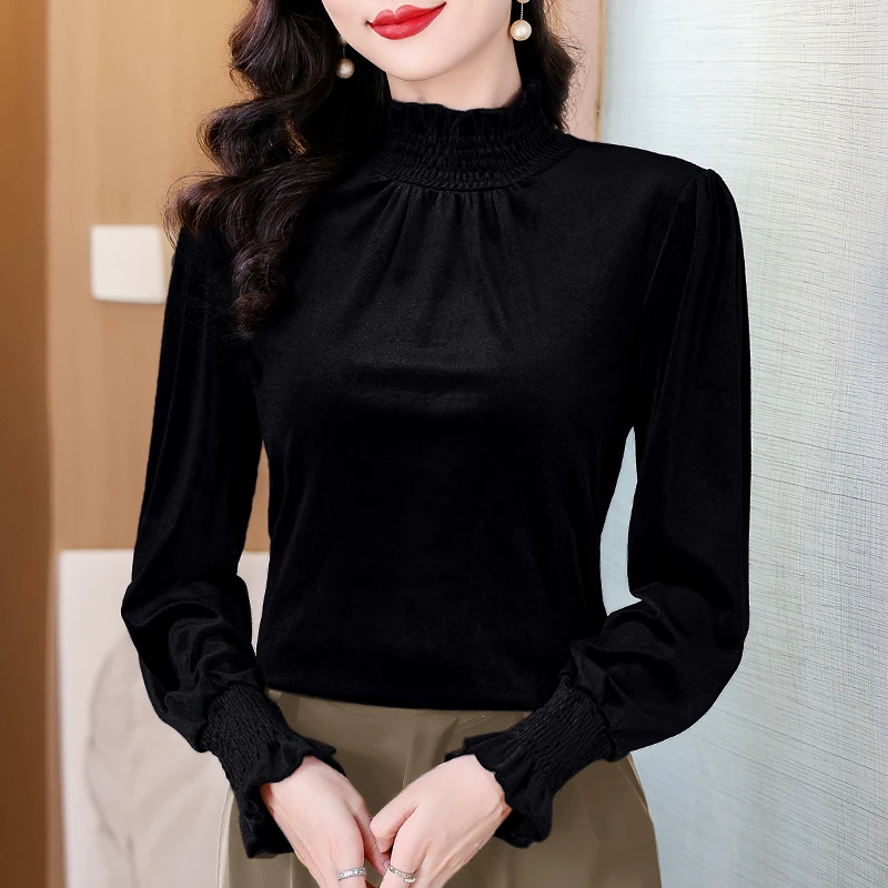 黑色金丝绒打底衫女内搭2025秋装新款高级感长袖T恤洋气小衫上衣