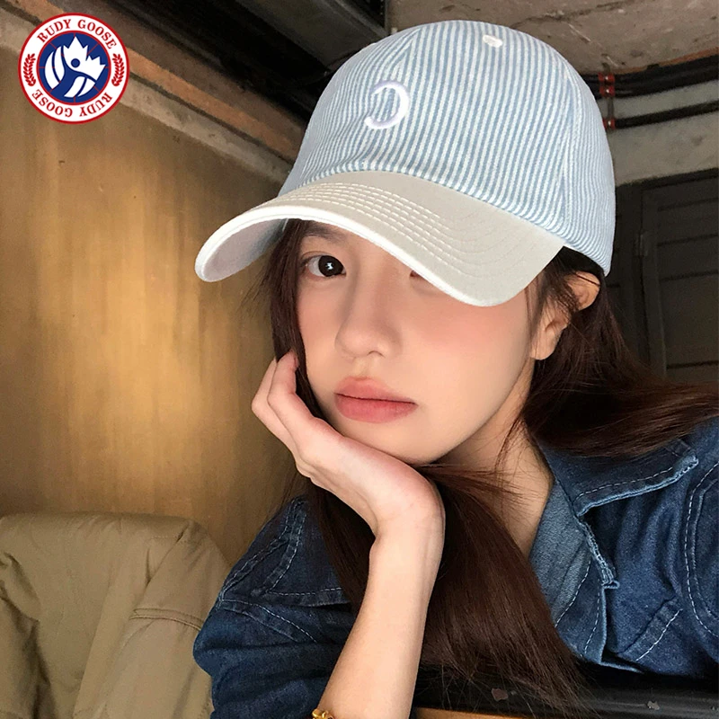RUDY GOOSE韩国条纹刺绣棒球帽女2025春夏季小众显脸小帽子鸭舌帽