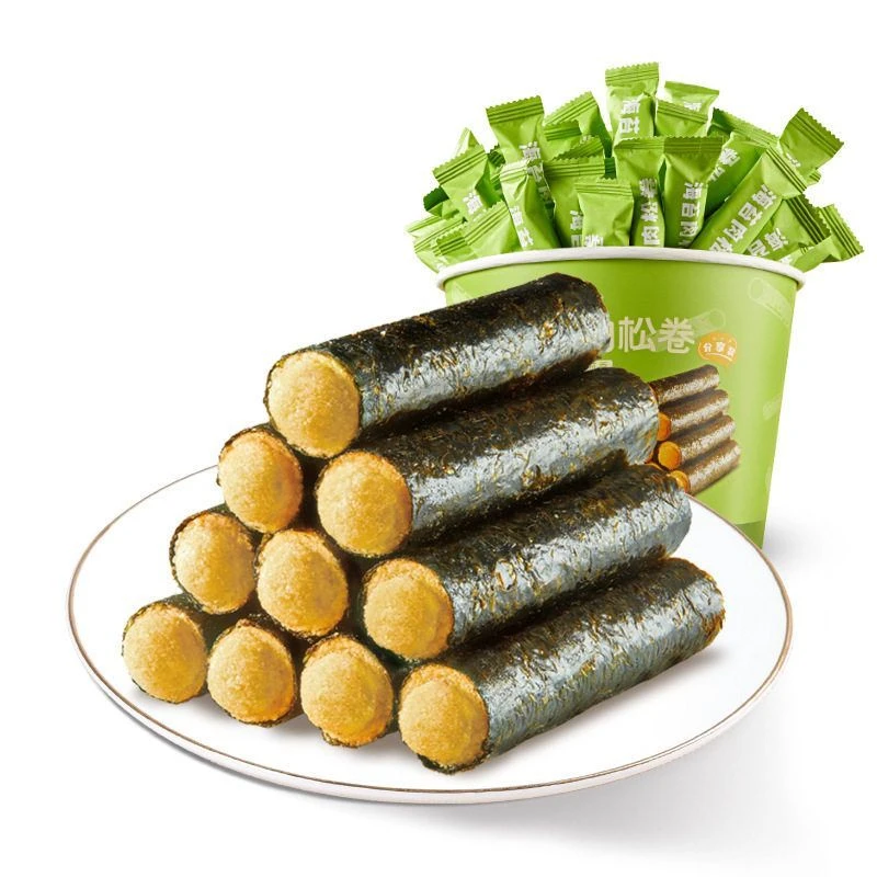 良品铺子海苔肉松卷分享桶408g量贩装休闲零食夹心海苔脆即食饼