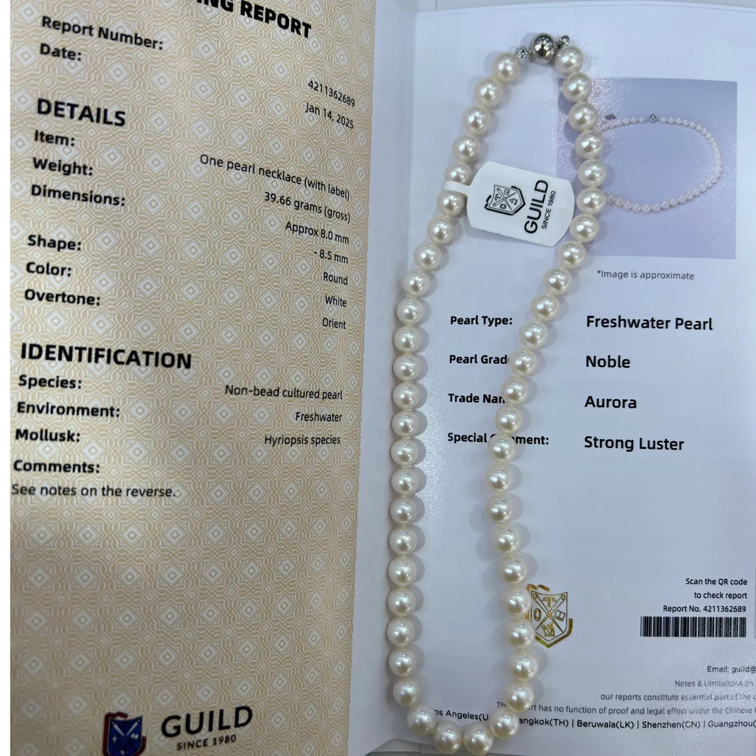【吉尔德2689】Aurora 五星8.0-8.5 完美无瑕珍珠满串项链