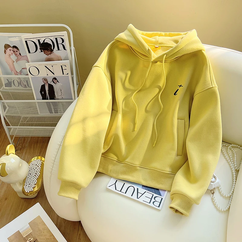 美式休闲复古字母小众连帽卫衣女秋冬爆款时尚小个子加绒显瘦外套