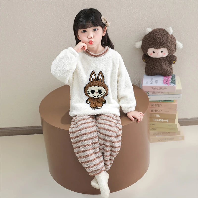 女童睡衣秋冬季法兰绒加厚珊瑚绒2025新款儿童宝宝小童家居服套装