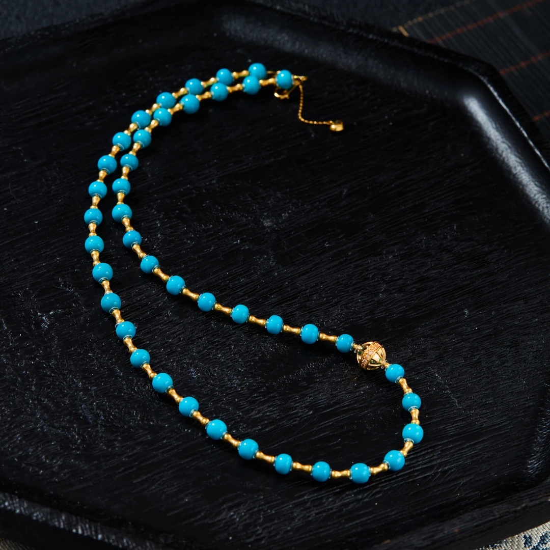 【云上雅岚】寂雪初丨C52687-18K绿松项链-5mm-多样性发一件