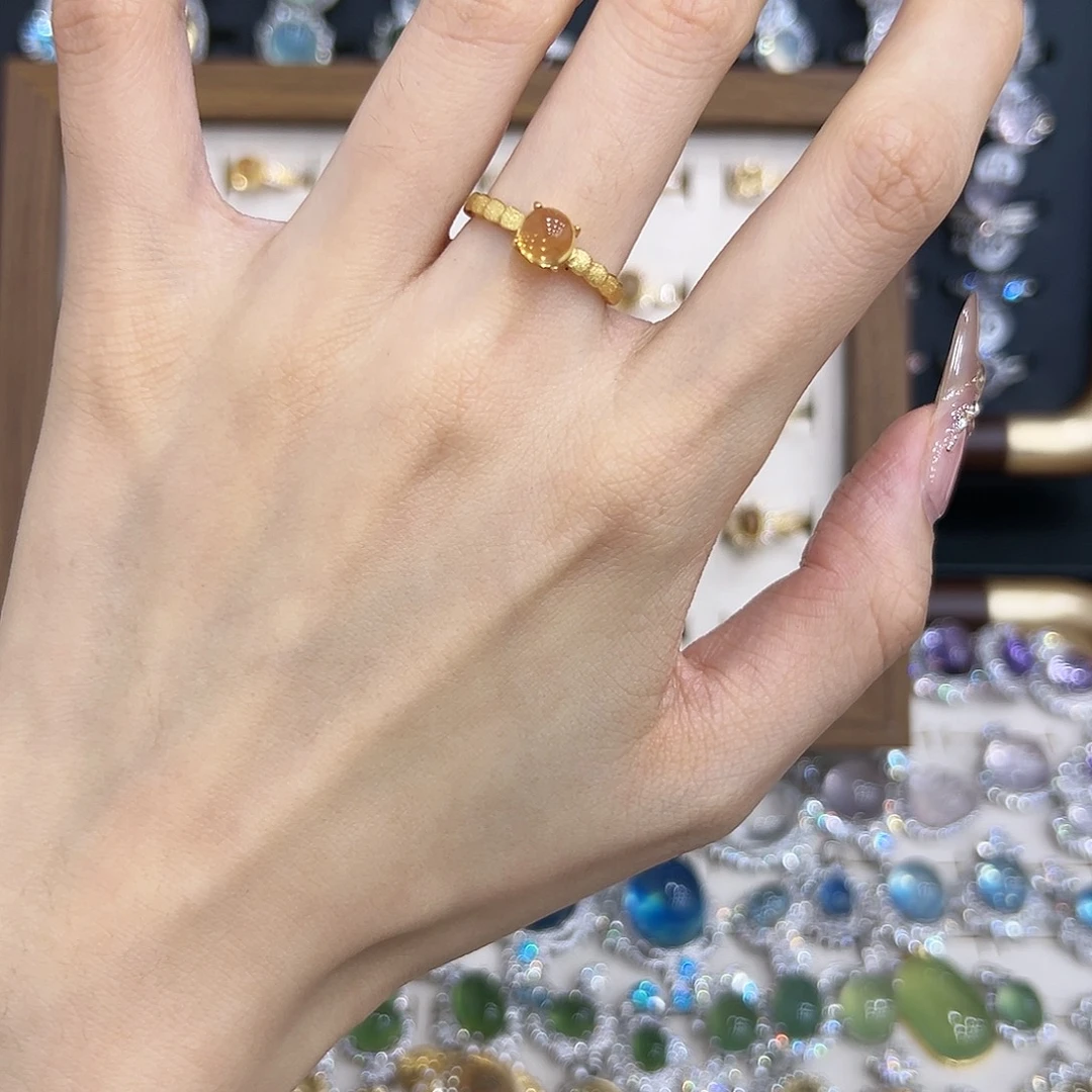 黄晶戒指银S925镀金镶嵌