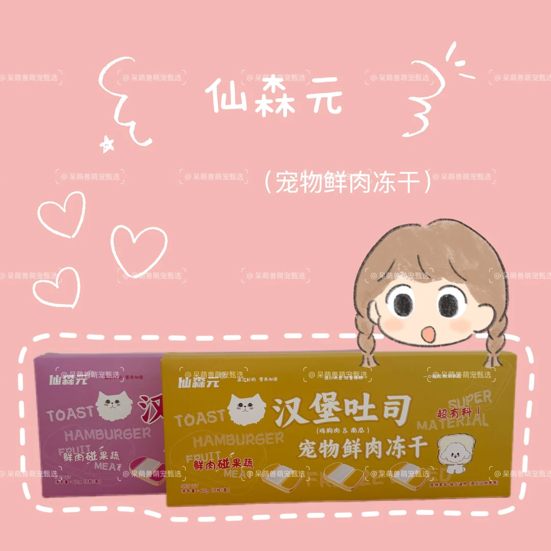 仙森元汉堡吐司宠物鲜肉冻干猫犬通用65g/盒