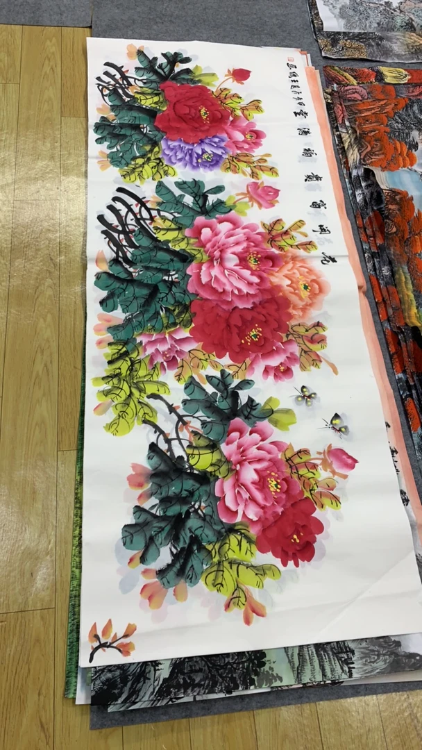 《花开富贵》画芯尺寸：180cm*70cm山水画客厅办公室挂画