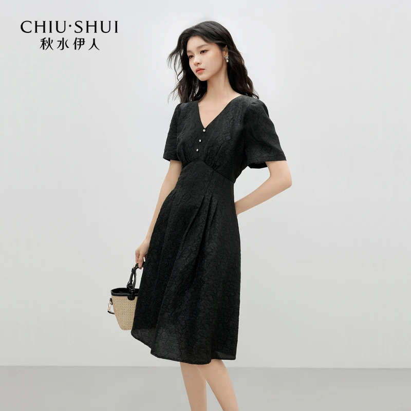 【叶姐】秋水伊人提花泡泡袖连衣裙新款V领裙子625204A020380