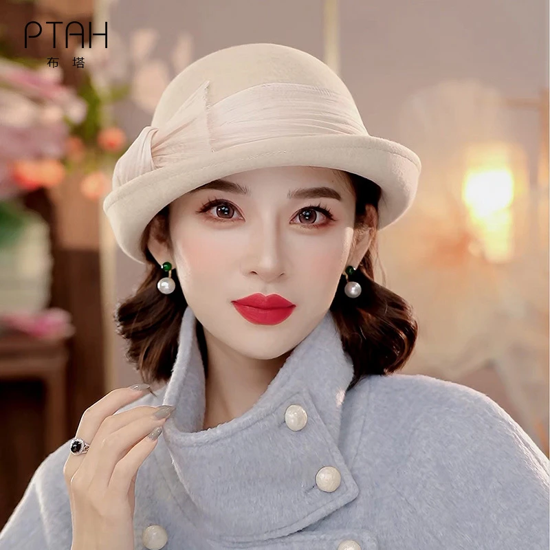 布塔贝雷帽女秋冬羊毛呢帽子保暖时尚气质礼帽中老年妈妈帽PT1398
