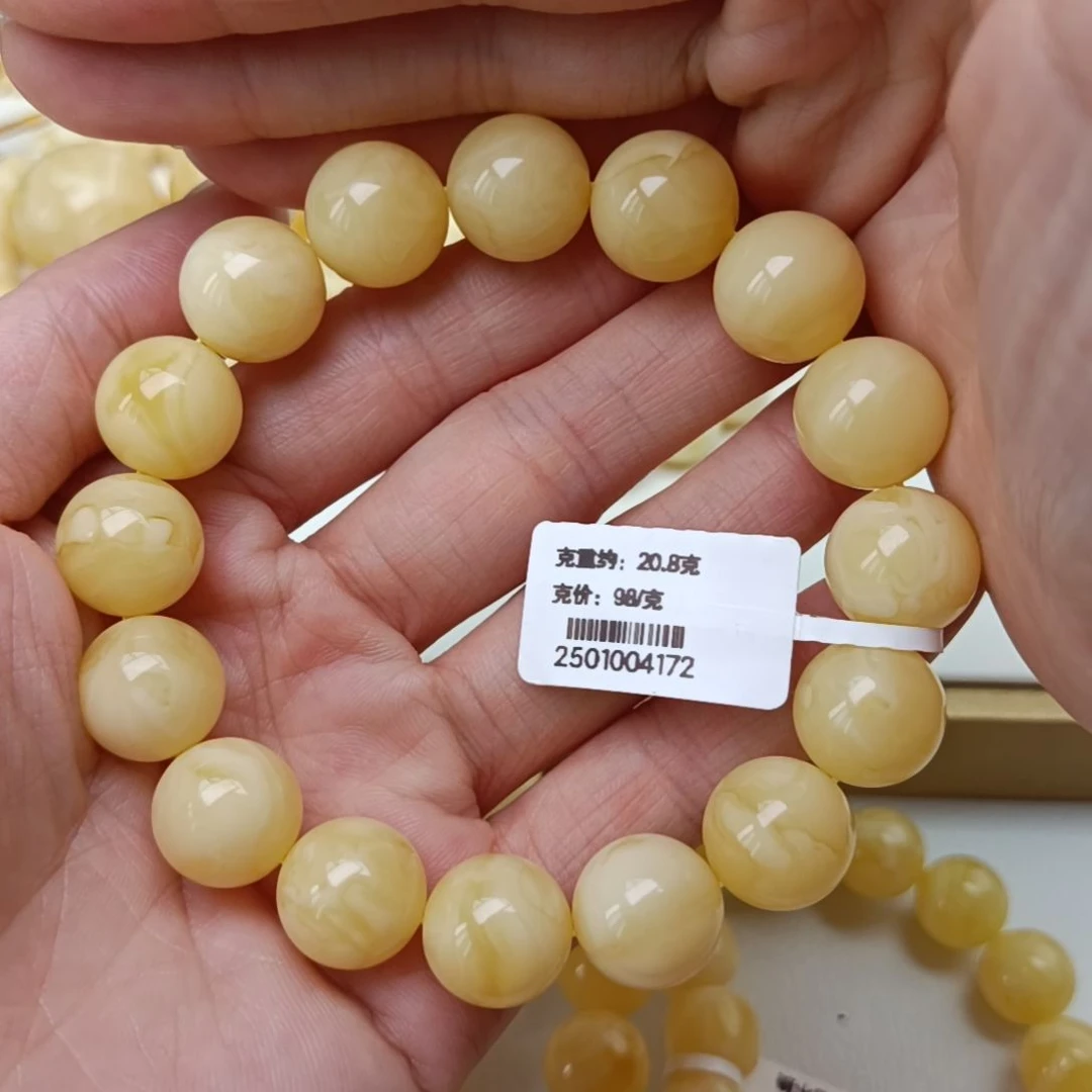 未镶嵌蜜蜡手串13+  圆珠  17手围