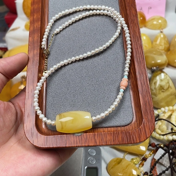 裸石蜜蜡未镶嵌桶珠锁骨链