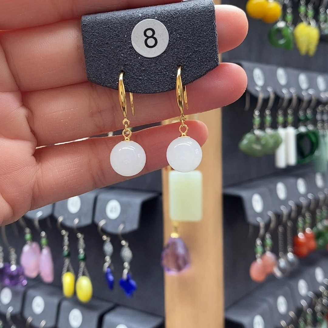 和田玉银S925镶嵌耳饰