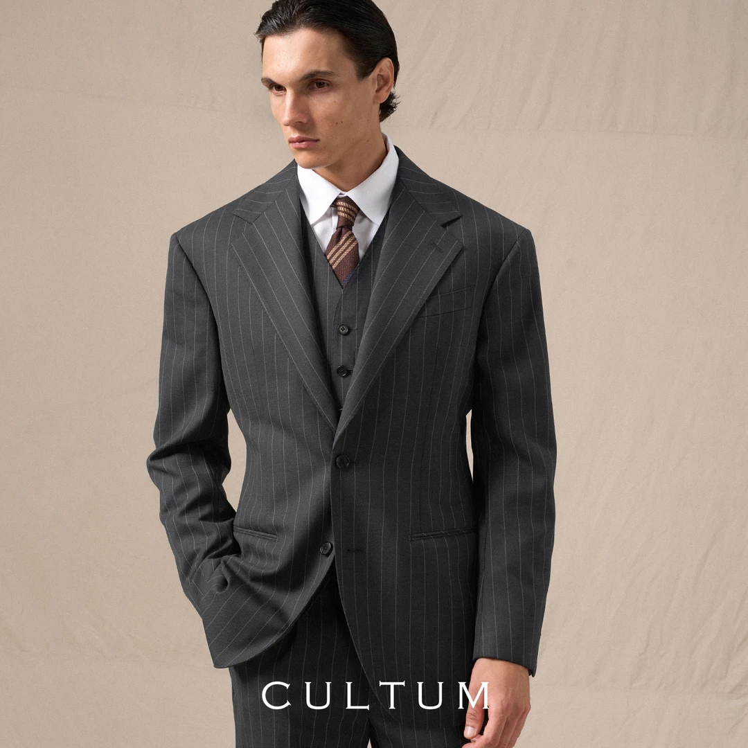 【Super110半麻衬羊毛】CULTUM免烫西服男式复古条纹商务西装套装